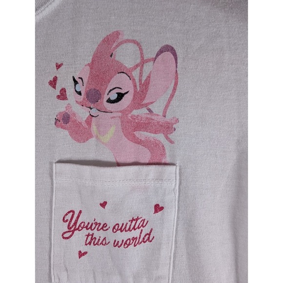 Disney Lilo & Stitch Angel "You're Outta This World" Graphic Pocket Tee Shirt XS - Picture 5 of 12
